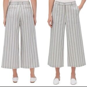 LAFAYETTE 148 NEW YORK Fulton  Elixir Striped Sz 16 Cropped Wide-Leg Pants Grey